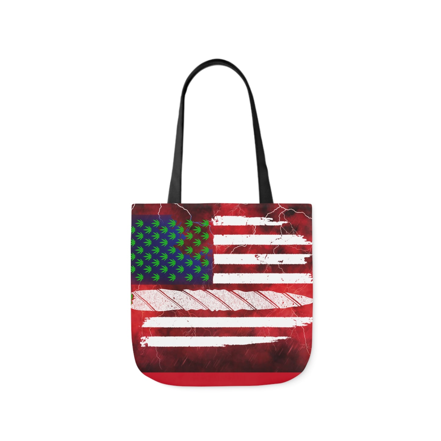 Flag Red, White And Blue Beautiful Red Background With Marijuana Pot Weed 420 Leaf Polyester Canvas Tote Bag (AOP)