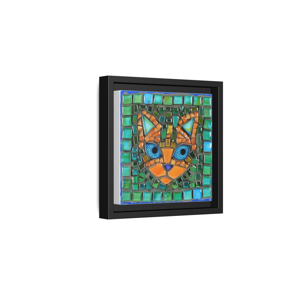 "Emerald Eyes Mosaic Cat", Framed Mosaic Cat Art Print — Colorful Modern Wall Canvas