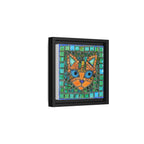 "Emerald Eyes Mosaic Cat", Framed Mosaic Cat Art Print — Colorful Modern Wall Canvas