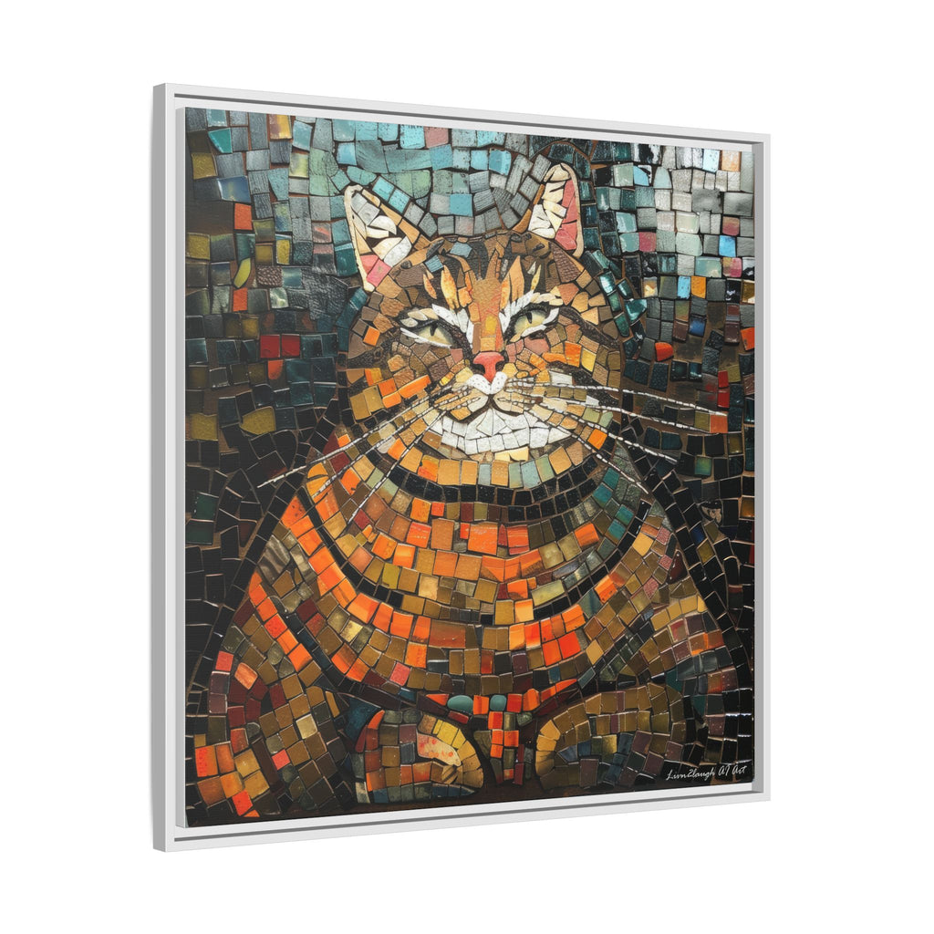 Mosaic Majesty: The Regal Cat, Framed Mosaic Cat Art Print — Colorful Modern Wall Canvas