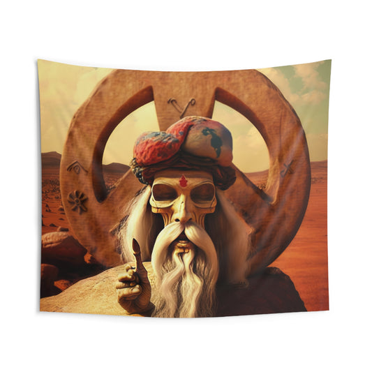 Wise Man In Dessert With Beard And Peace Sign Indoor Wall Tapestries