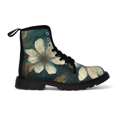 Bold And Beautiful White, Grey And Blue Floral Style 1 Men's Canvas Boots