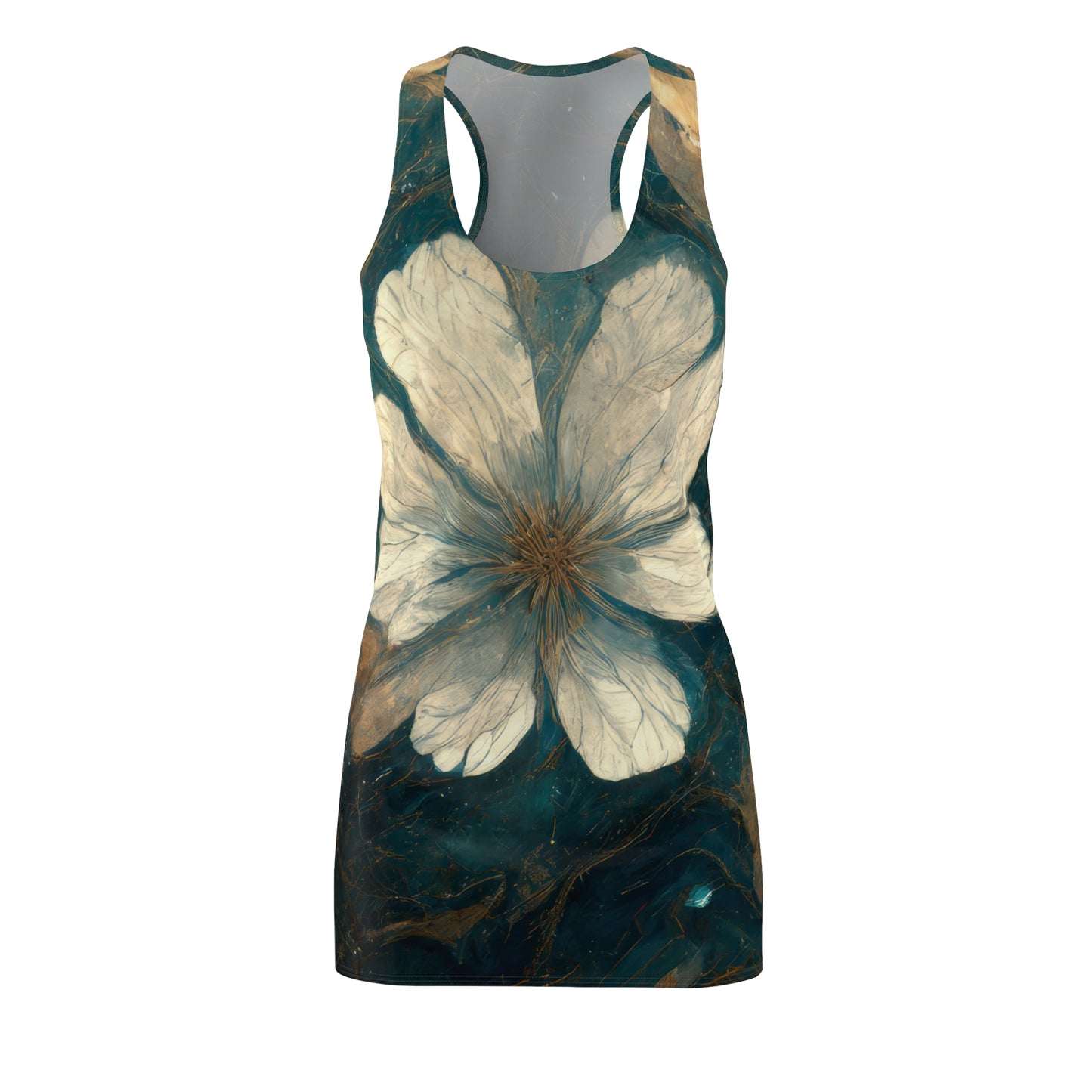 Bold And Beautiful White, Grey And Blue Floral Style 1 Women's Cut & Sew Racerback Dress (AOP)