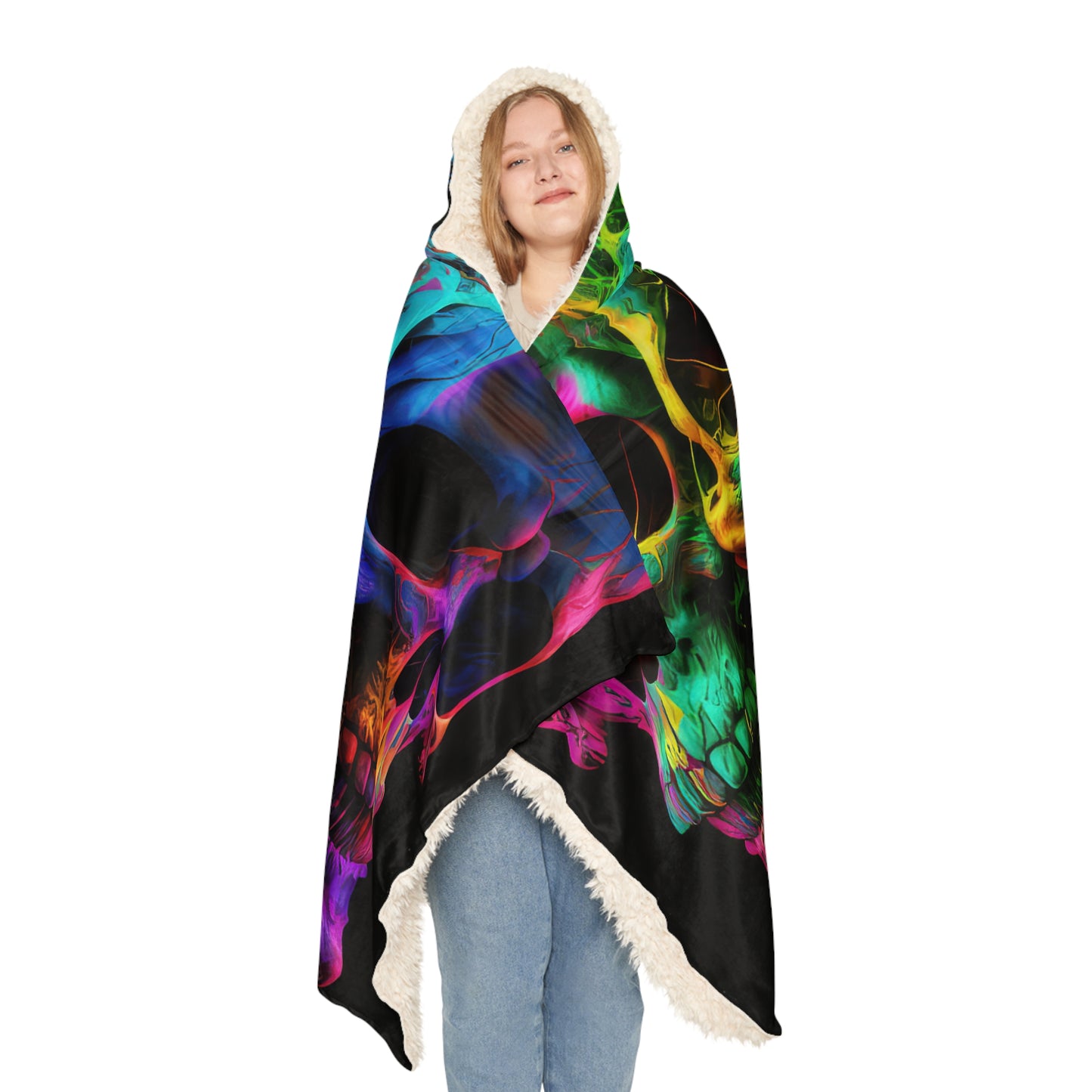 Tie Die 3 Head Skulls, Style Three Blue Green Purple Snuggle Blanket