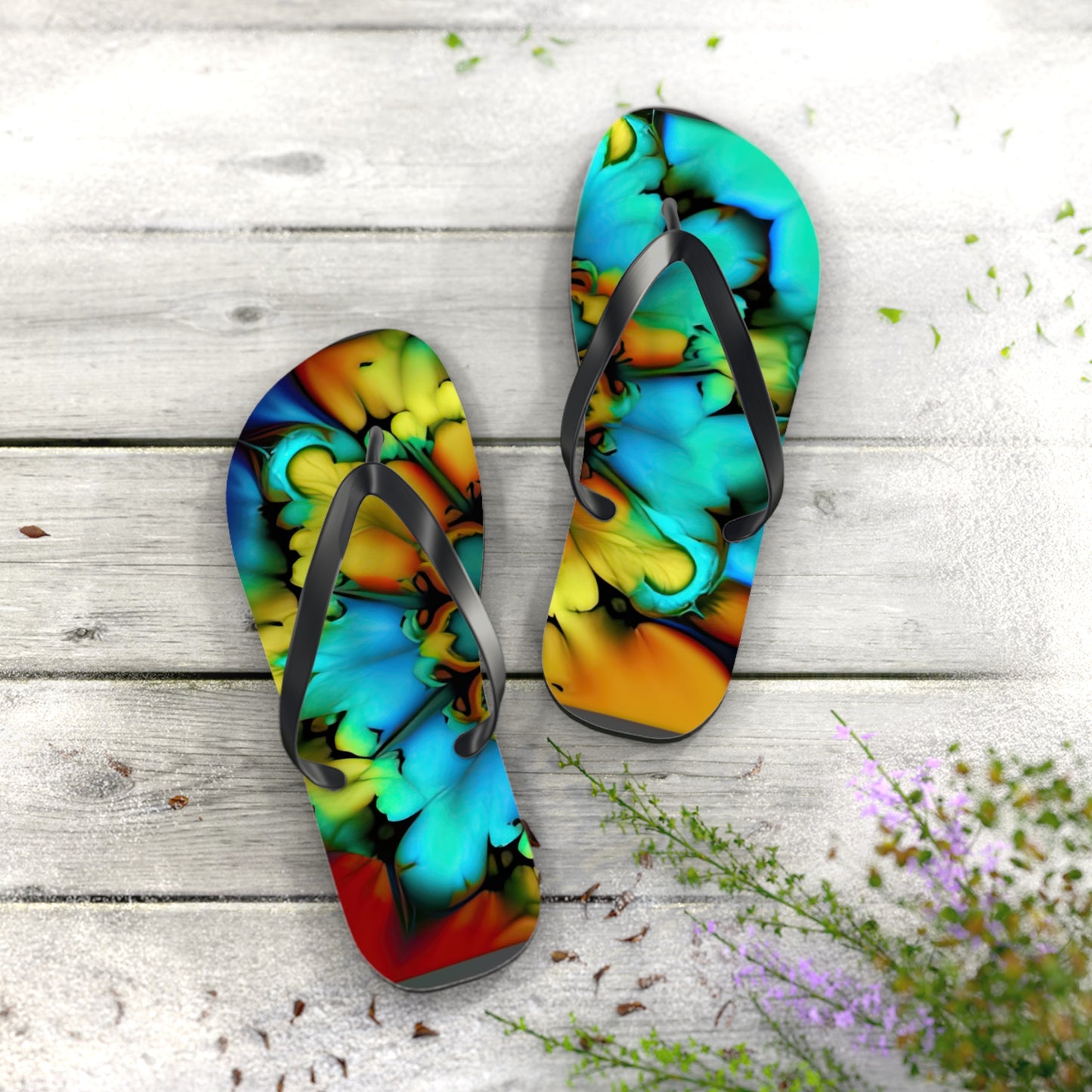 Bold And Beautiful Tie Dye B 3 Blue Yellow Flip Flops