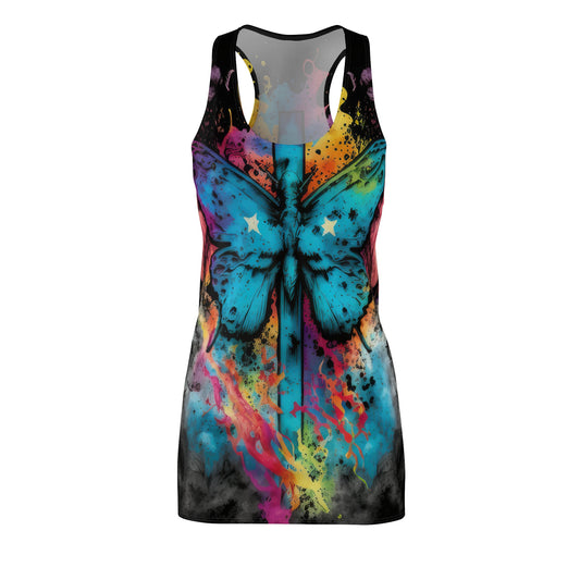 Bold And Beautiful Tie Dye Cross And Butterflies Front Style 7 Women's Cut & Sew Racerback Dress (AOP)