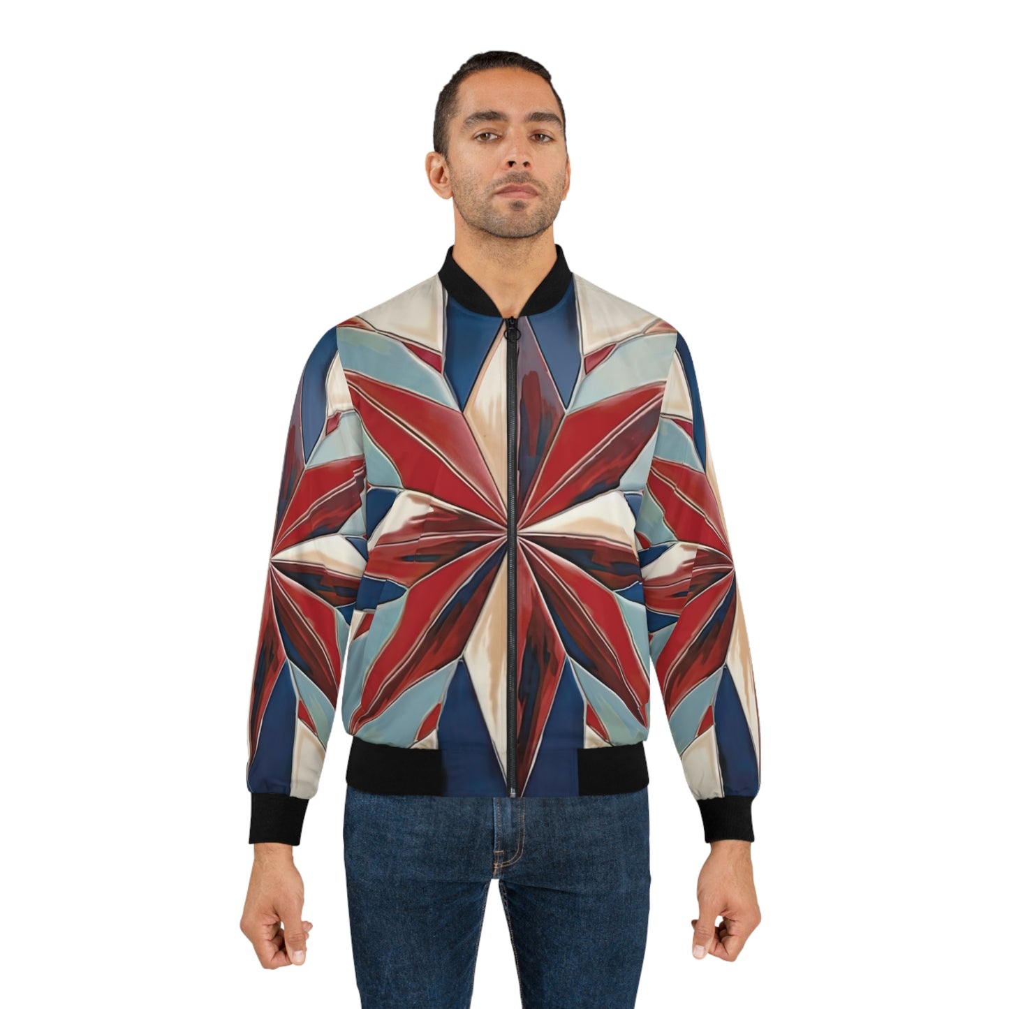 Beautiful Stars Abstract Star Style Red, White, And Blue Men's Bomber Jacket (AOP)