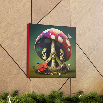 Beautiful Forest Half Peace Sign , Red And White Polka dot Mushrooms Red Flower Canvas Gallery Wraps