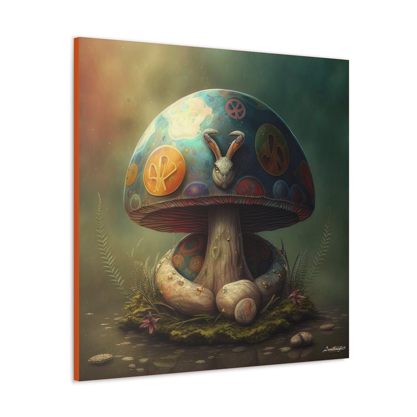 Gothic Style Blue Mushroom With Animal Style Canvas Gallery Wraps