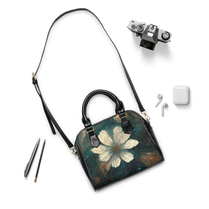 Bold And Beautiful White, Grey And Blue Floral Style 1 Shoulder Handbag