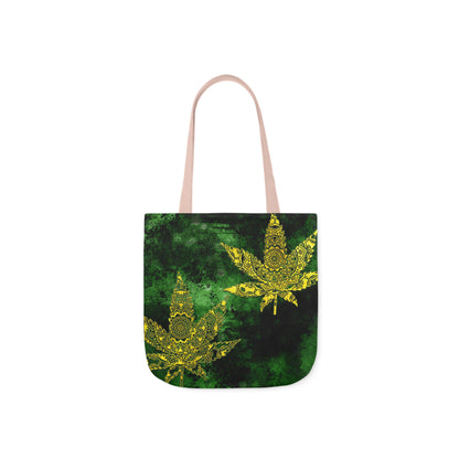 Gorgeous Designed Gold Leaf With multigreen Background Marijuana Pot Weed 420 Polyester Canvas Tote Bag (AOP)