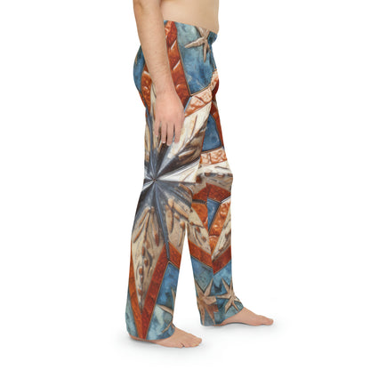 Beautiful Stars Abstract Star Style Orange, White And Blue Men's Pajama Pants (AOP)