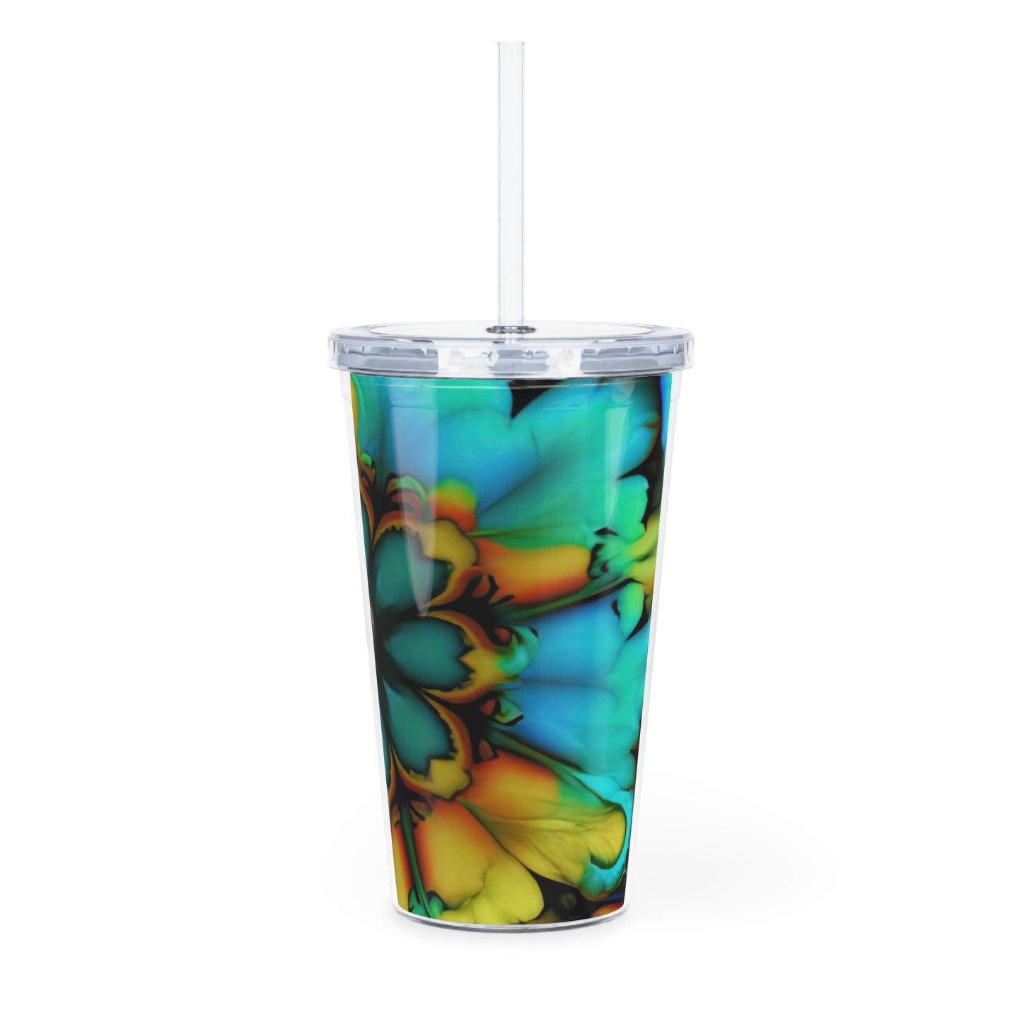 Bold And Beautiful Tie Dye B 3 Blue Yellow Plastic Tumbler with Straw