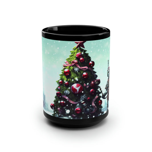 Sci-Fi Holiday Snow And Tree  Black Mug, 15oz