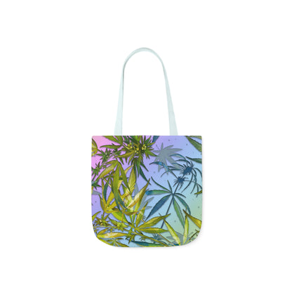 Sassy Pink And Green 420 Weed Marijuana Leaf Polyester Canvas Tote Bag (AOP)