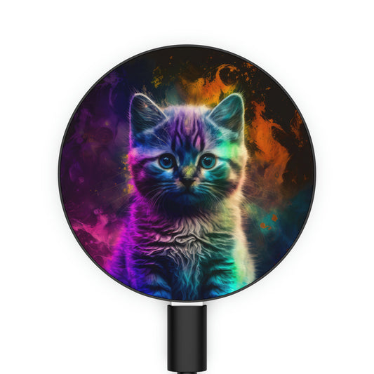 Bold And Beautiful Tie Dye Sassy Furry Cat 3 Magnetic Induction Charger