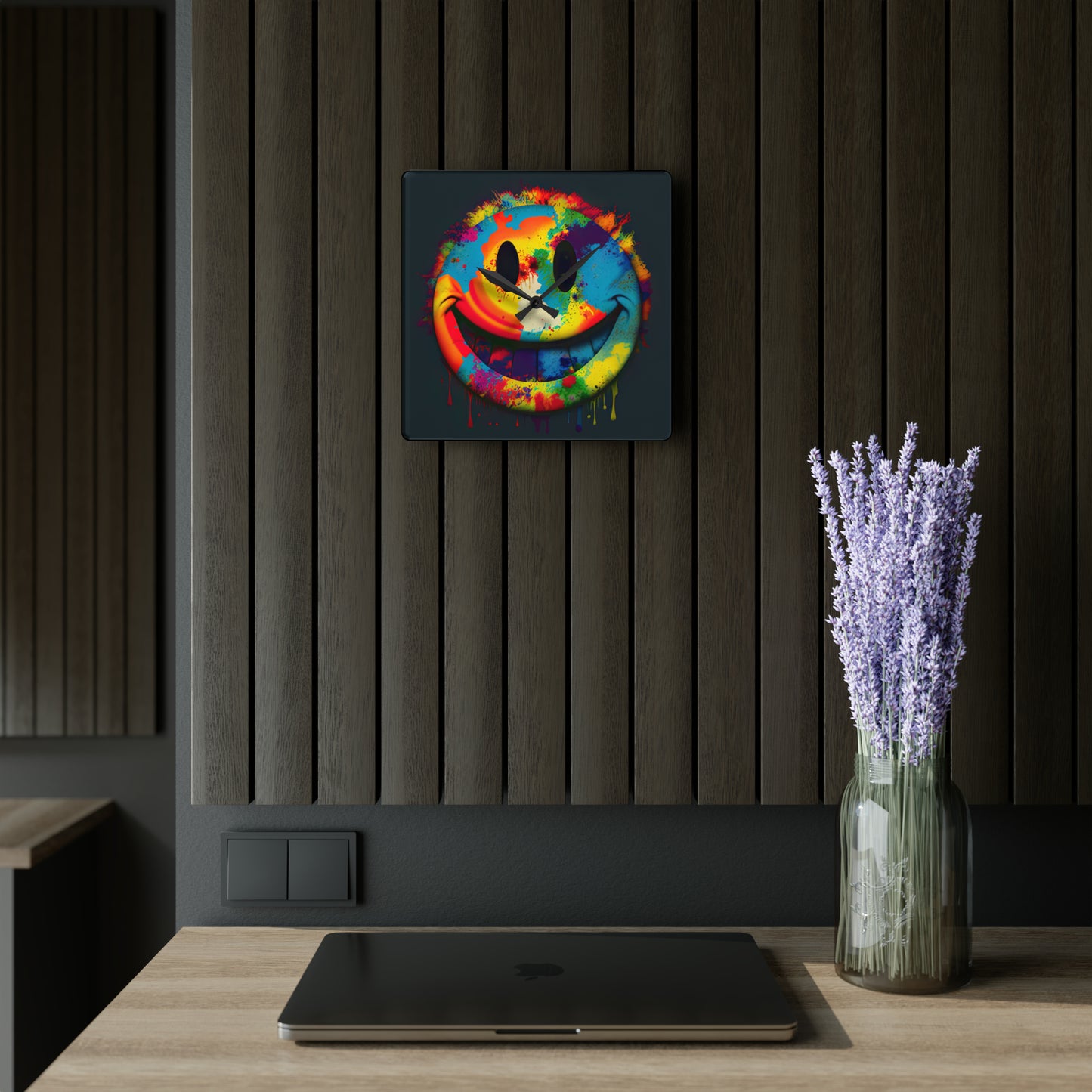 Happy Tie Dye Face Style 1 Wall Clock