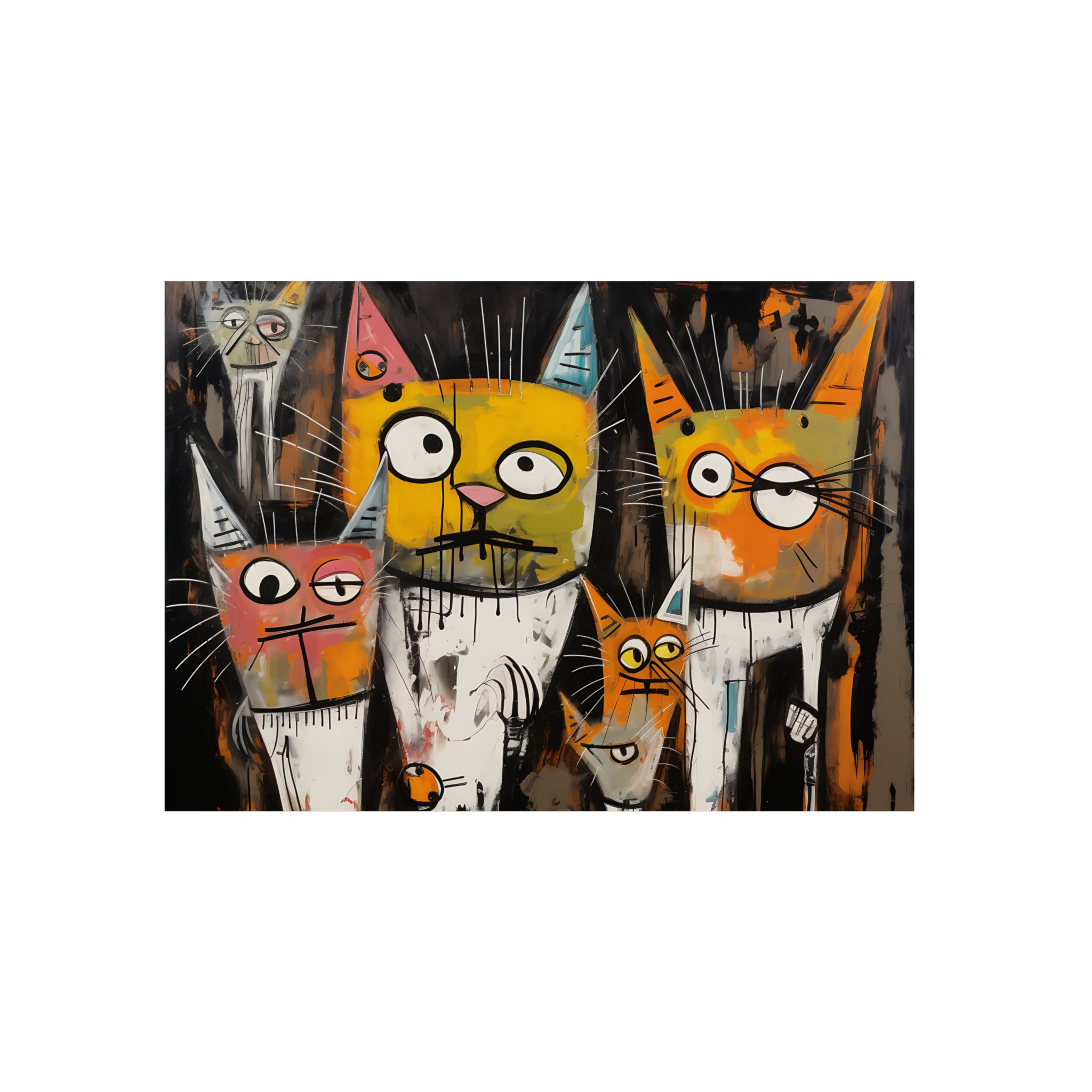 Doodle Abstract Multi Colored Cats With Black Background By DaFlowerChild Aluminum Composite Panels