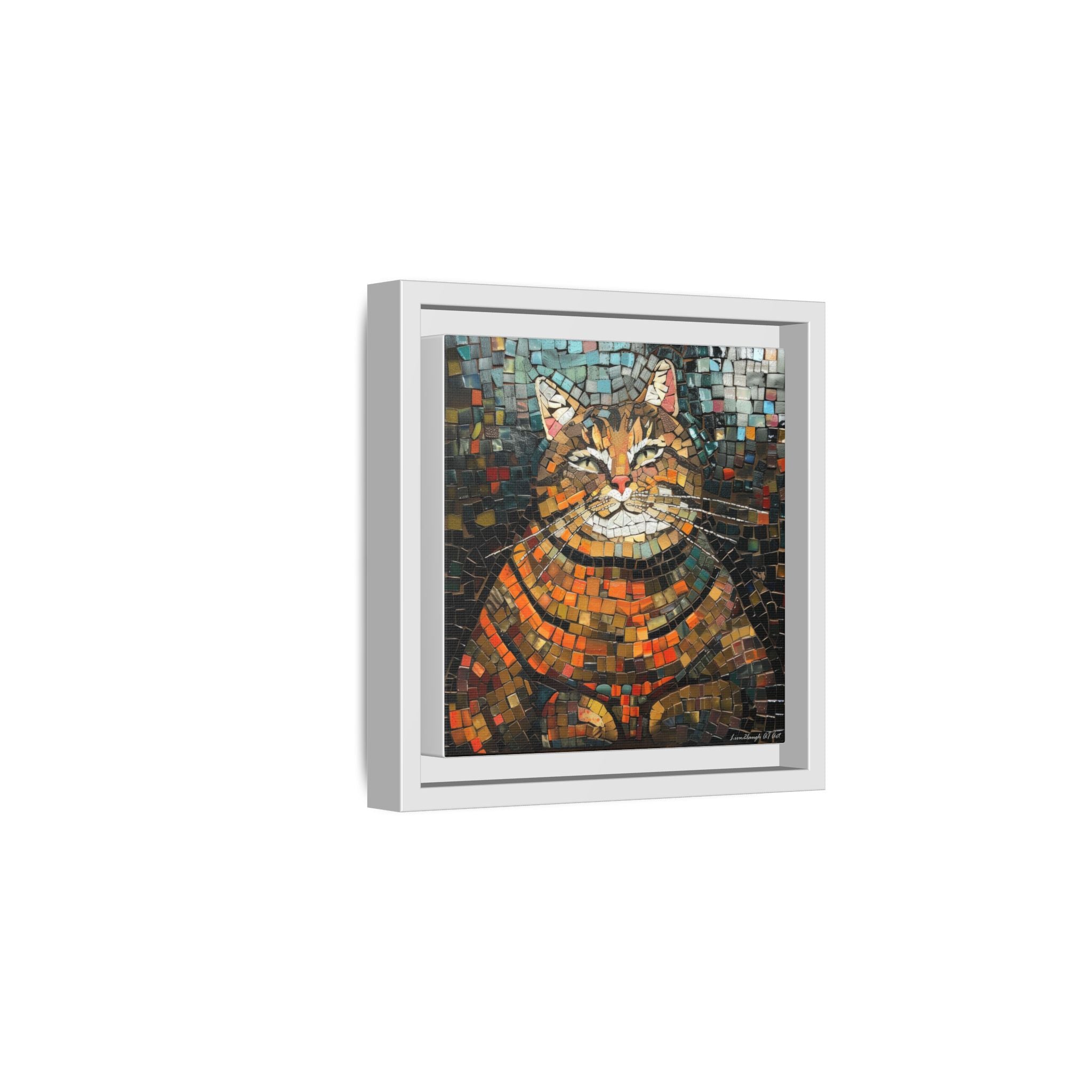 Mosaic Majesty: The Regal Cat, Framed Mosaic Cat Art Print — Colorful Modern Wall Canvas