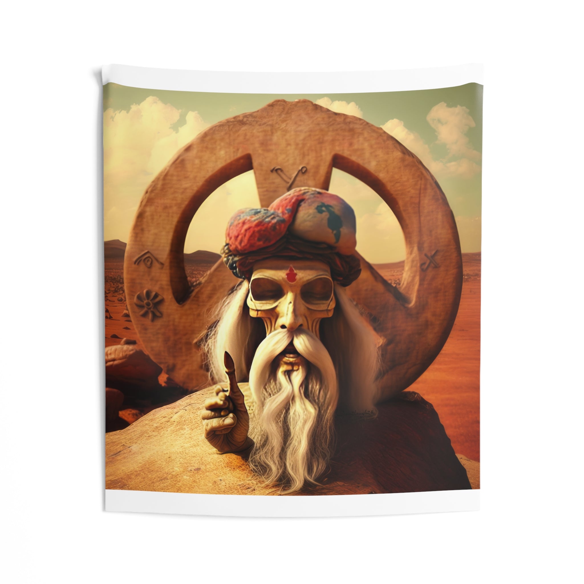 Wise Man In Dessert With Beard And Peace Sign Indoor Wall Tapestries