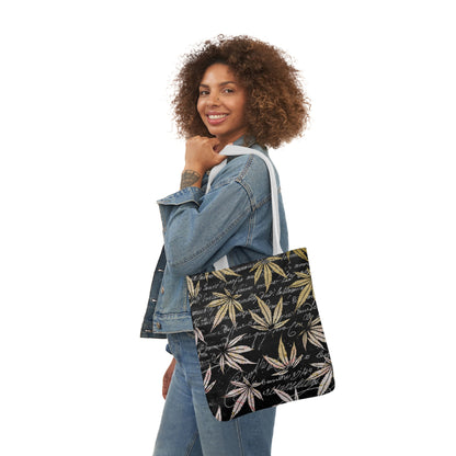 Gold And Black 420 Weed Marijuana Leaf Polyester Canvas Tote Bag (AOP)