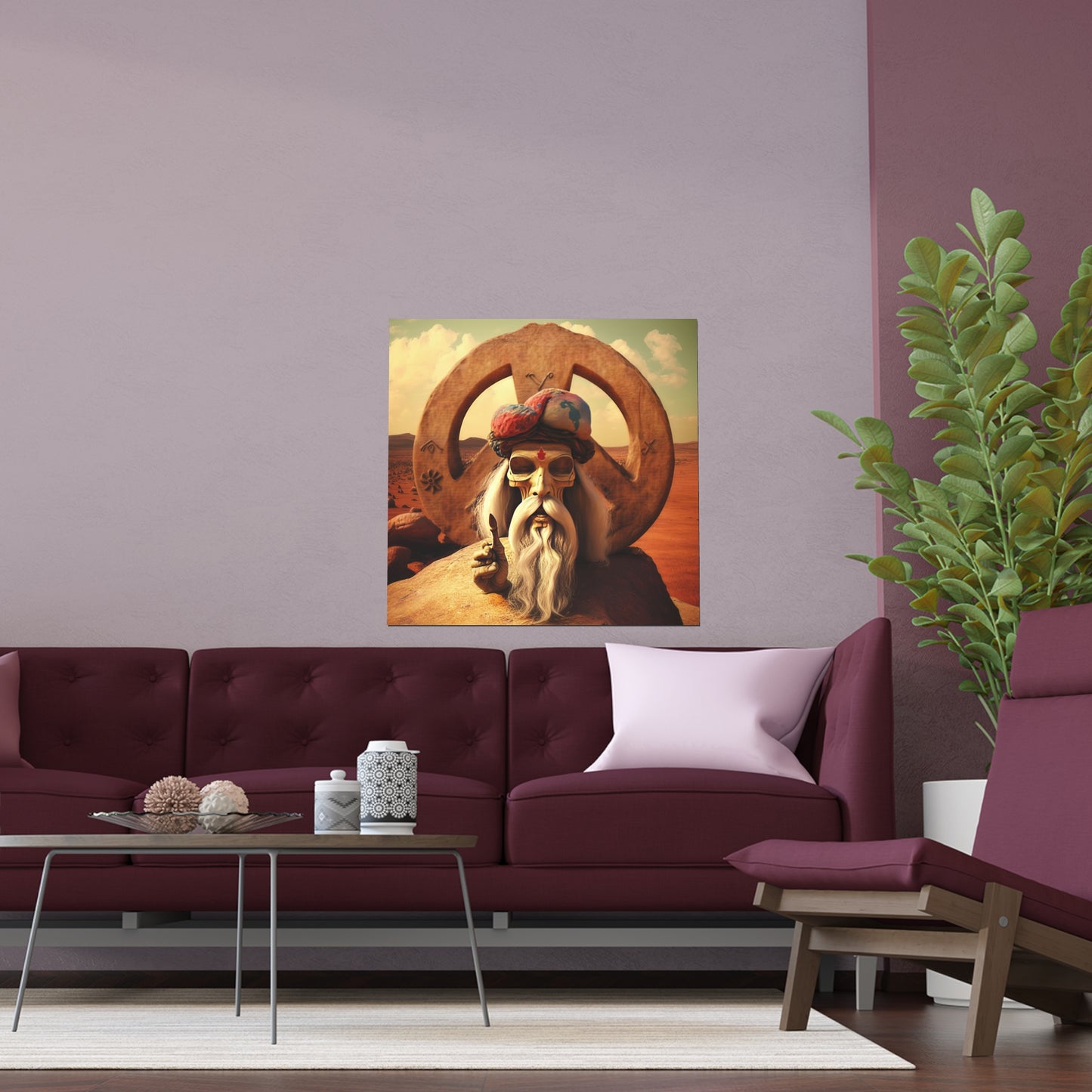 Wise Man In Dessert With Beard And Peace Sign Indoor and Outdoor Silk Posters