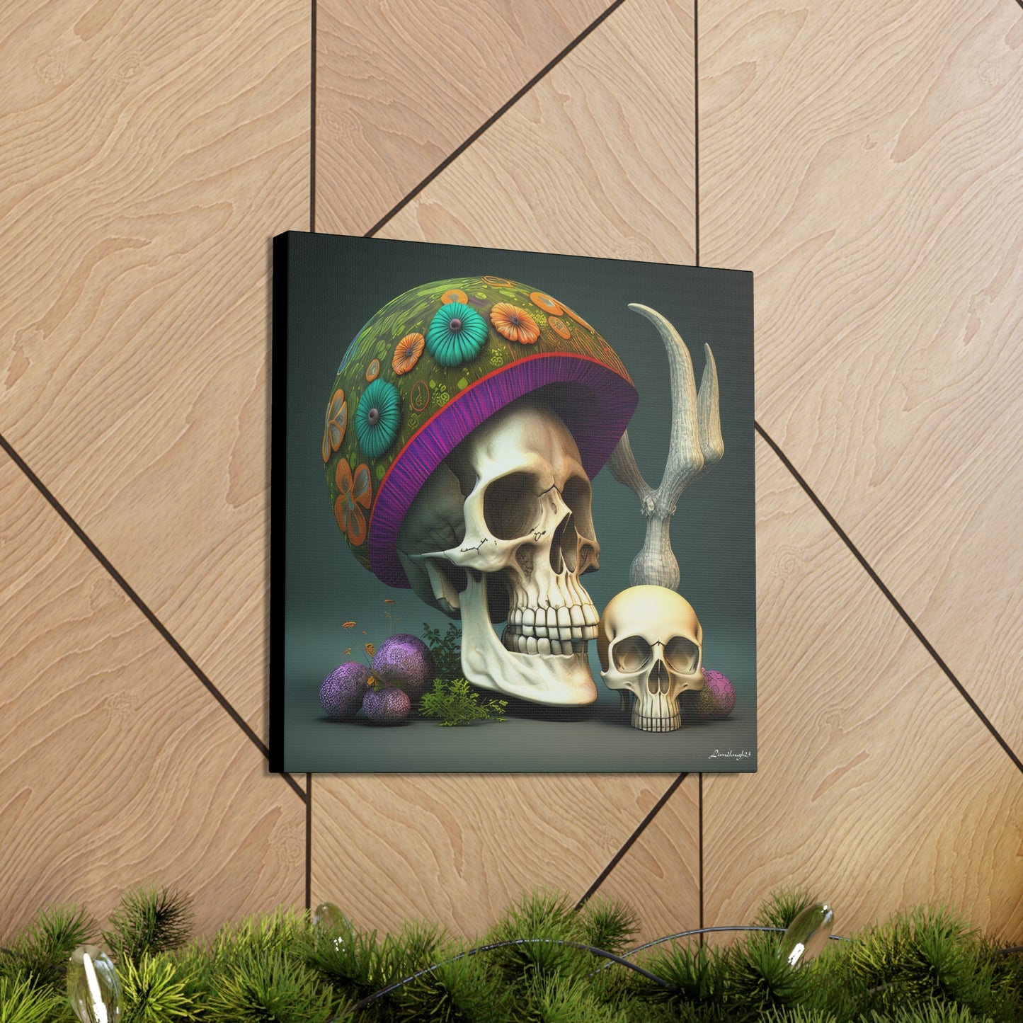 Skull With Colorful Beautifully Detailed Helmet Purple Green Orange Canvas Gallery Wraps