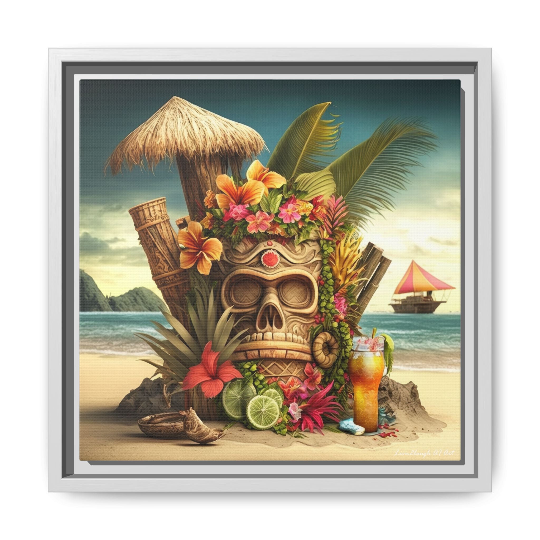 Tiki Dreams by the Shore, Art Print — Colorful Modern Wall Canvas