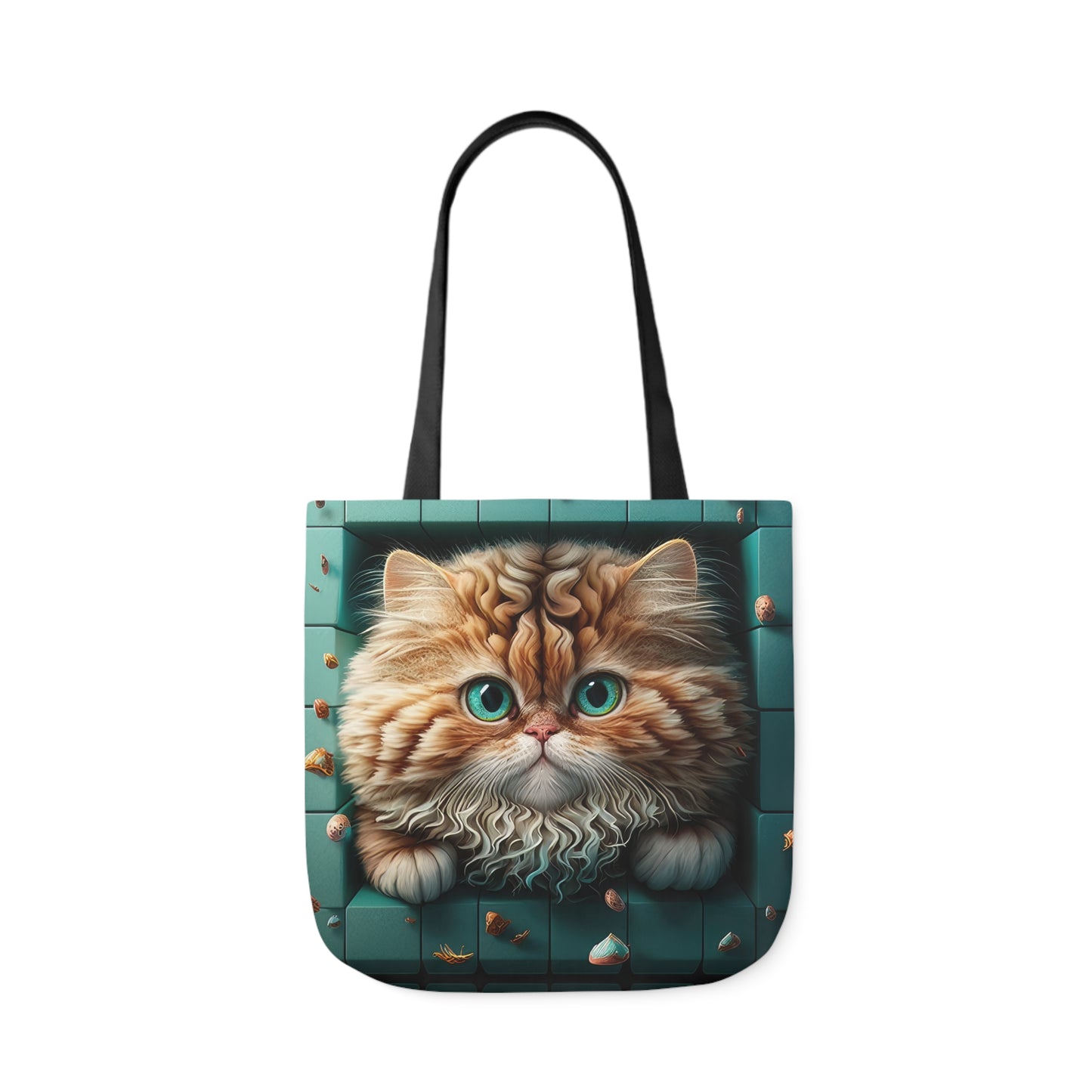 Beautiful Orange And White Fluffy Cat With Blue Eye , Blue Framed Polyester Canvas Tote Bag (AOP)