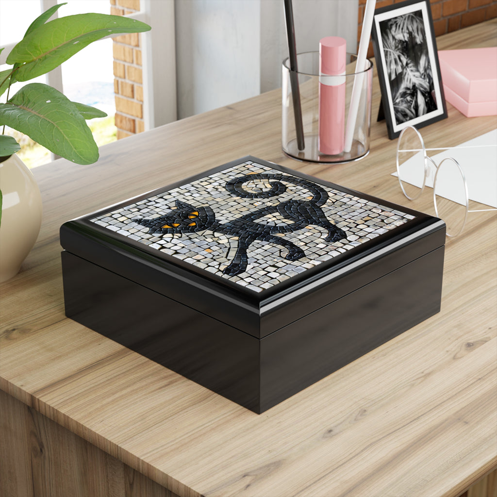 "Curious Black Cat Mosaic", Jewelry- Stash- Collection Box