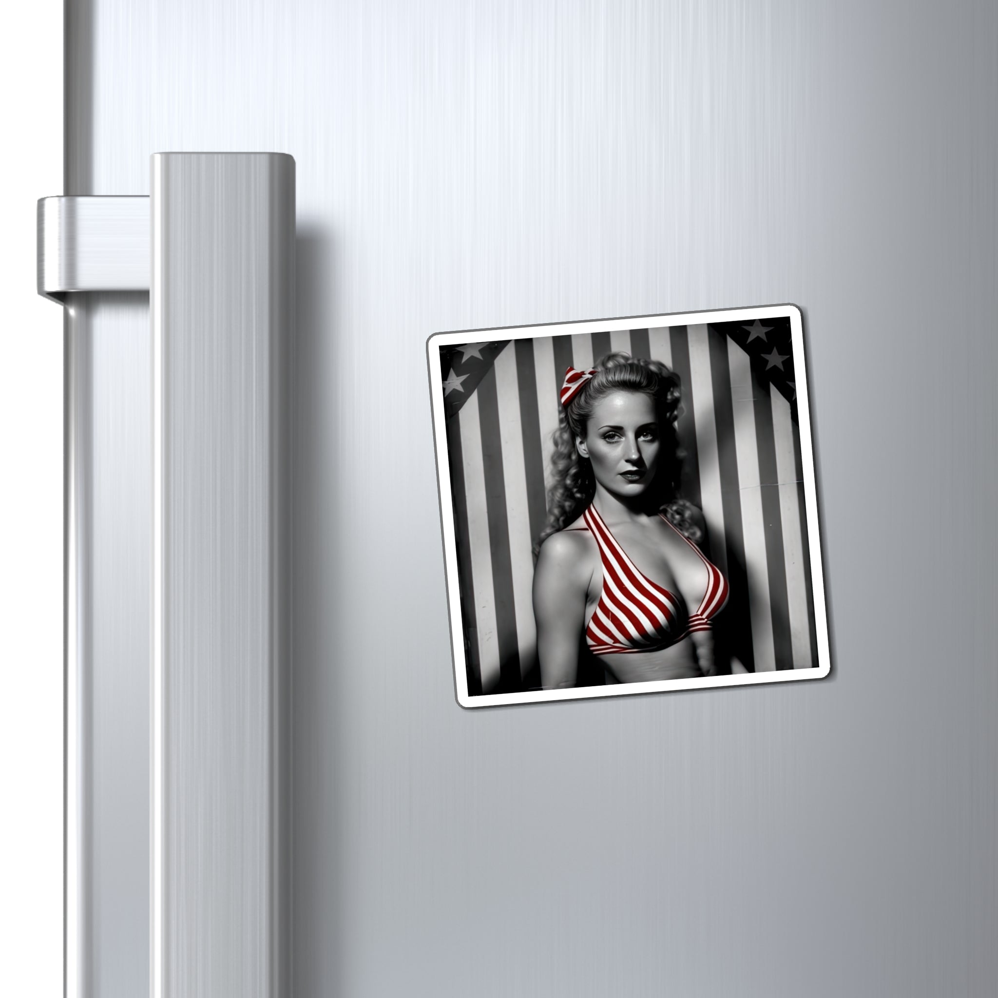 Retro Tattooed Pinup Blue, Red And White Star Magnet Style Nine