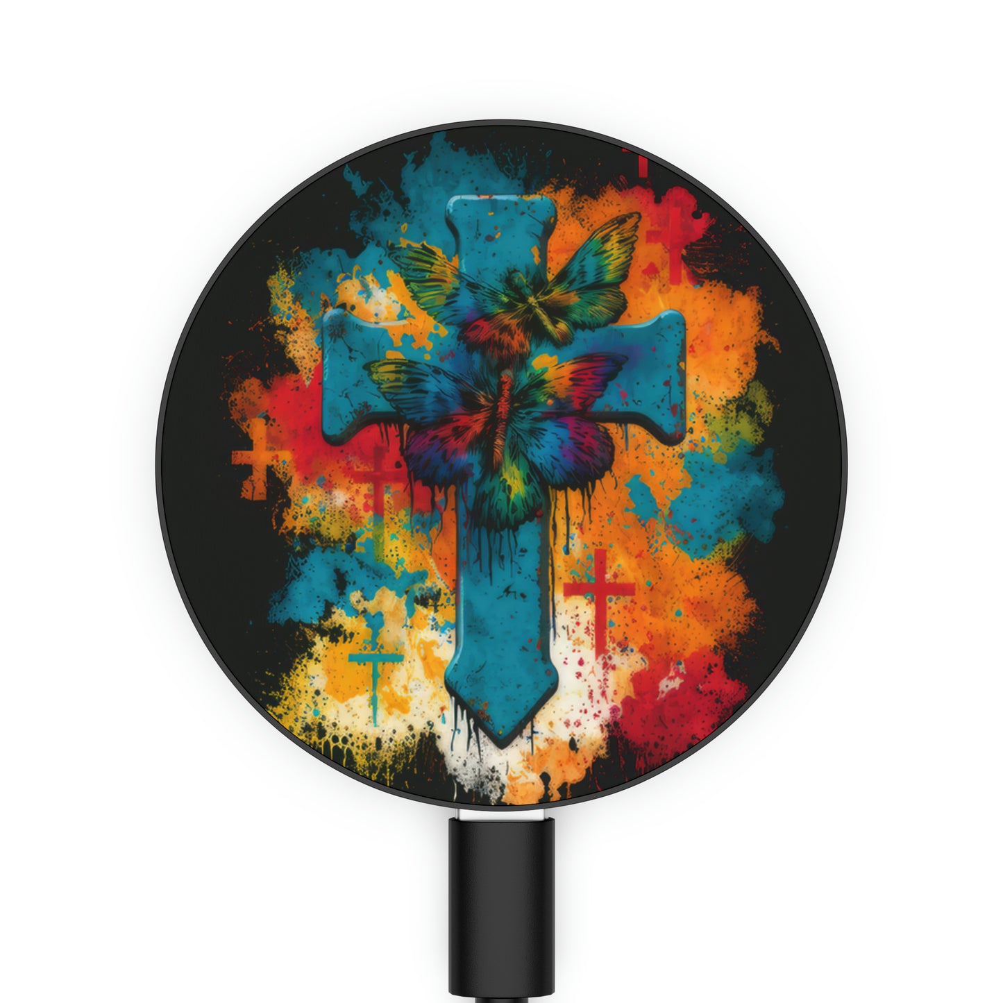 Bold And Beautiful Tie Dye Butterflies And Cross Style 4 Magnetic Induction Charger