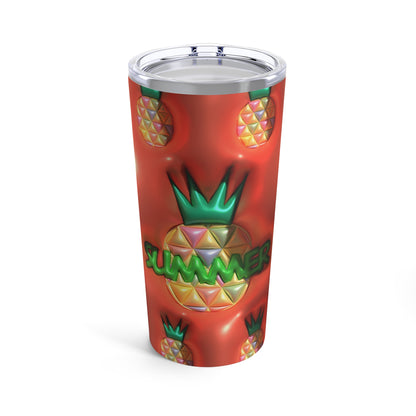Pineapple With Summer In Green With Reddish Background 3-d Puff With Tumbler 20oz