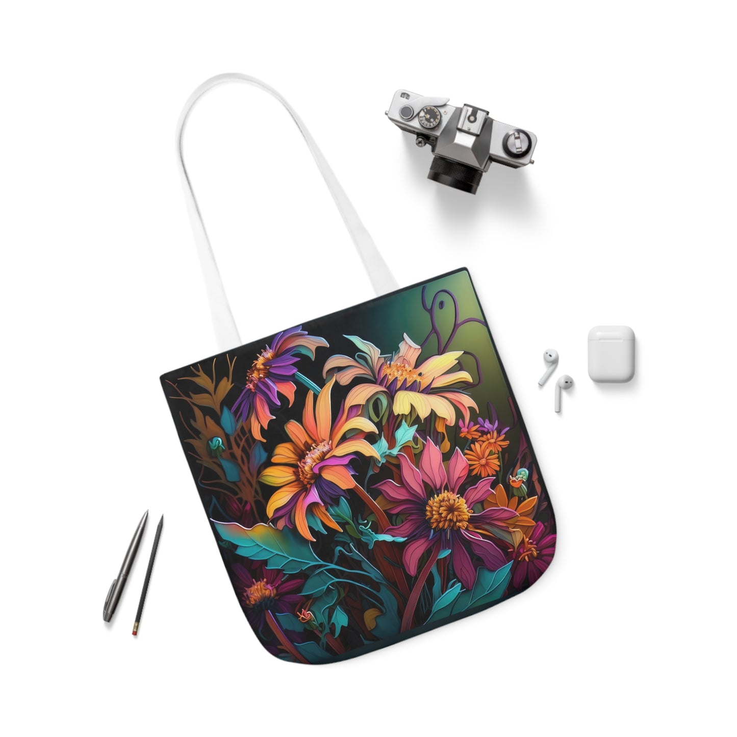 Bold And Beautiful Flowers Style Three Polyester Canvas Tote Bag (AOP)