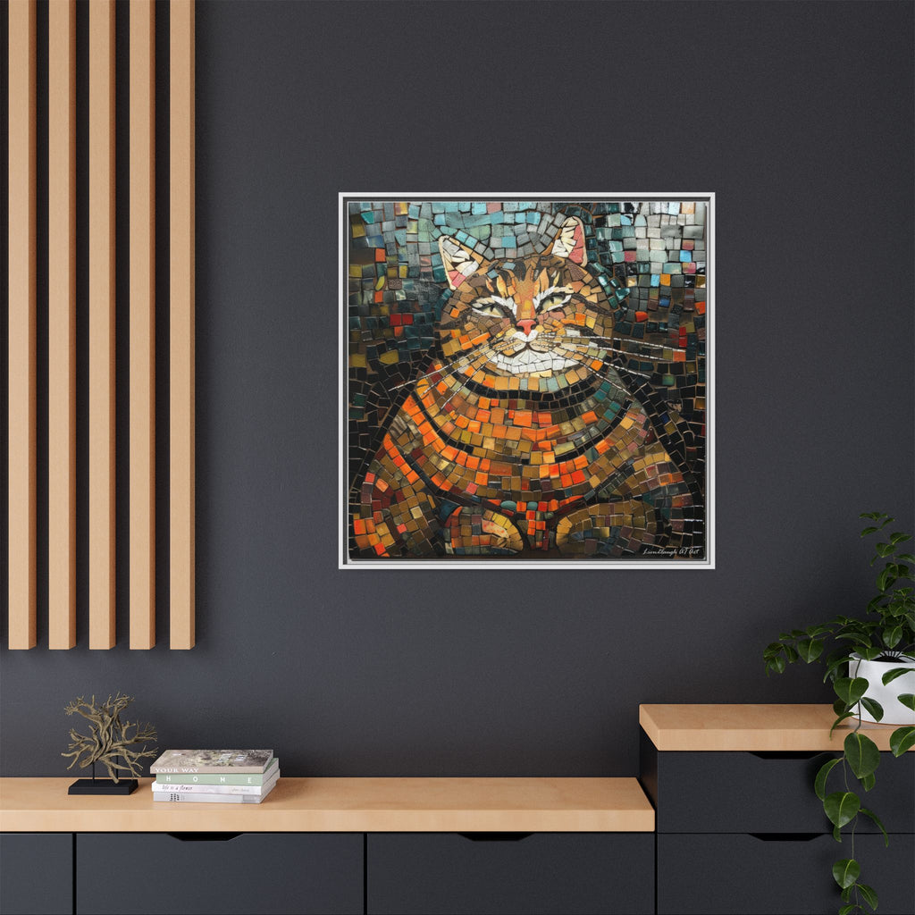 Mosaic Majesty: The Regal Cat, Framed Mosaic Cat Art Print — Colorful Modern Wall Canvas
