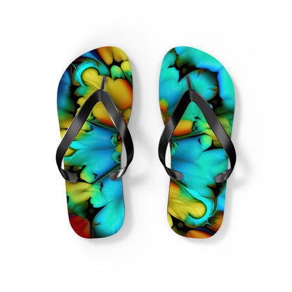 Bold And Beautiful Tie Dye B 3 Blue Yellow Flip Flops