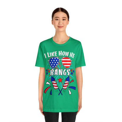 I Like How He Bangs American Flag, Fourth Of July 4th , American Flag Glasses Unisex Jersey Short Sleeve Tee