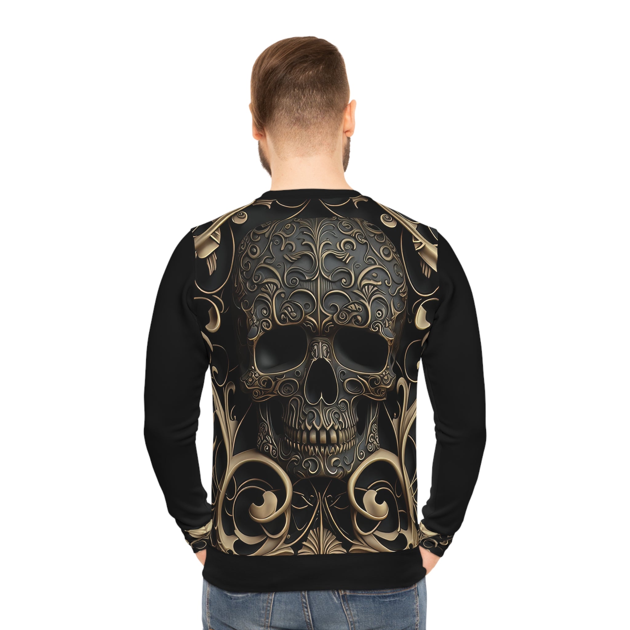 Metallic Chrome Skull and classic Designed Background Style 3 Lightweight Sweatshirt (AOP)
