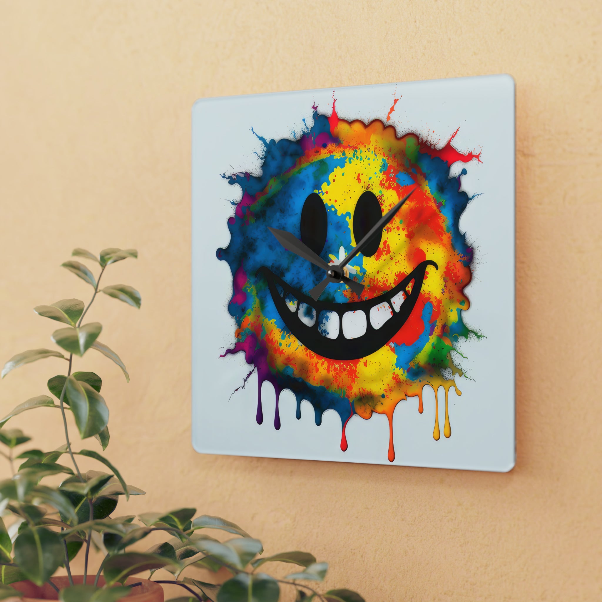 Happy Tie Dye Face Style 3 Wall Clock