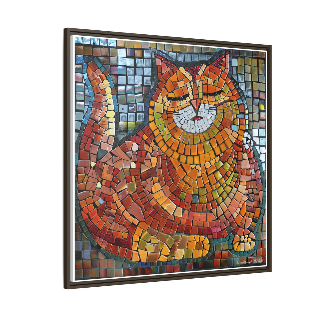 Radiant Whiskers: The Joyful Cat, Framed Mosaic Cat Art Print — Colorful Modern Wall Canvas