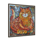 Radiant Whiskers: The Joyful Cat, Framed Mosaic Cat Art Print — Colorful Modern Wall Canvas