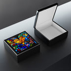 Stained Glass Blue Background Amazing Yellow Heart Jewelry Box
