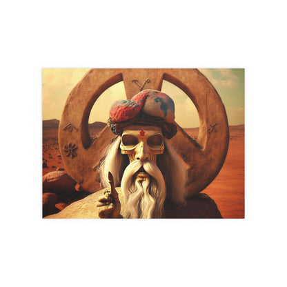 Wise Man In Dessert With Beard And Peace Sign Indoor and Outdoor Silk Posters