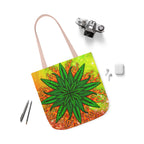 Beautifully Designed Orange, Yellow And Green Marijuana Leave Polyester Canvas Tote Bag (AOP)