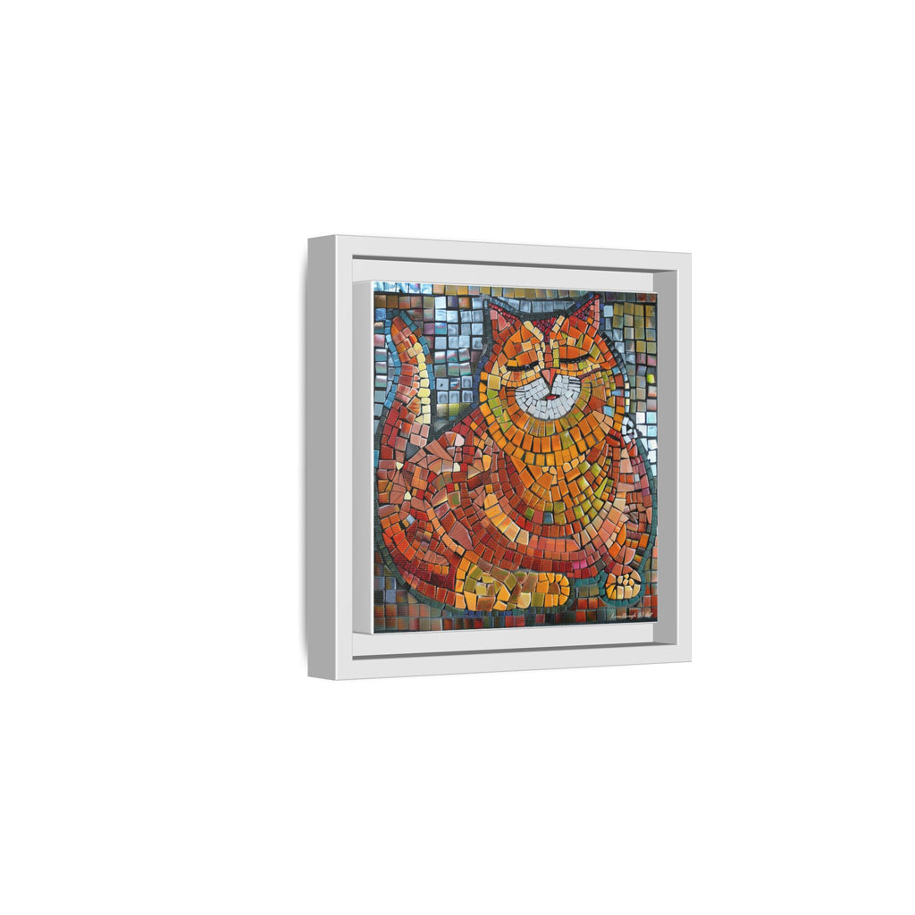 Radiant Whiskers: The Joyful Cat, Framed Mosaic Cat Art Print — Colorful Modern Wall Canvas