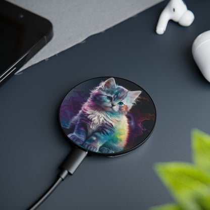 Bold And Beautiful Tie Dye Sassy Furry Kitten 2 Magnetic Induction Charger