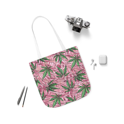 Beautifully Pink And Green Gorgeous Designed Marijuana 420 Weed Leaf Polyester Canvas Tote Bag (AOP)