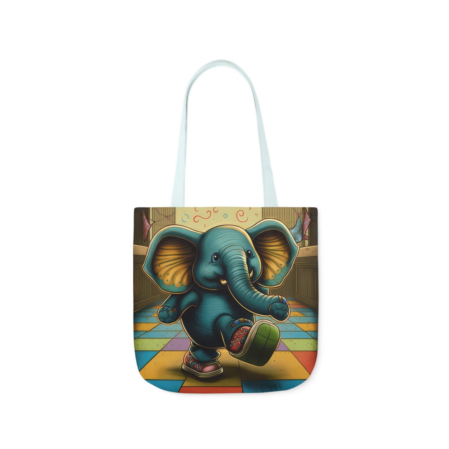 Elephant Kicking Leg On Colored Square Floor Polyester Canvas Tote Bag (AOP)