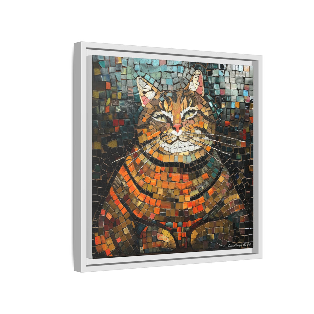 Mosaic Majesty: The Regal Cat, Framed Mosaic Cat Art Print — Colorful Modern Wall Canvas
