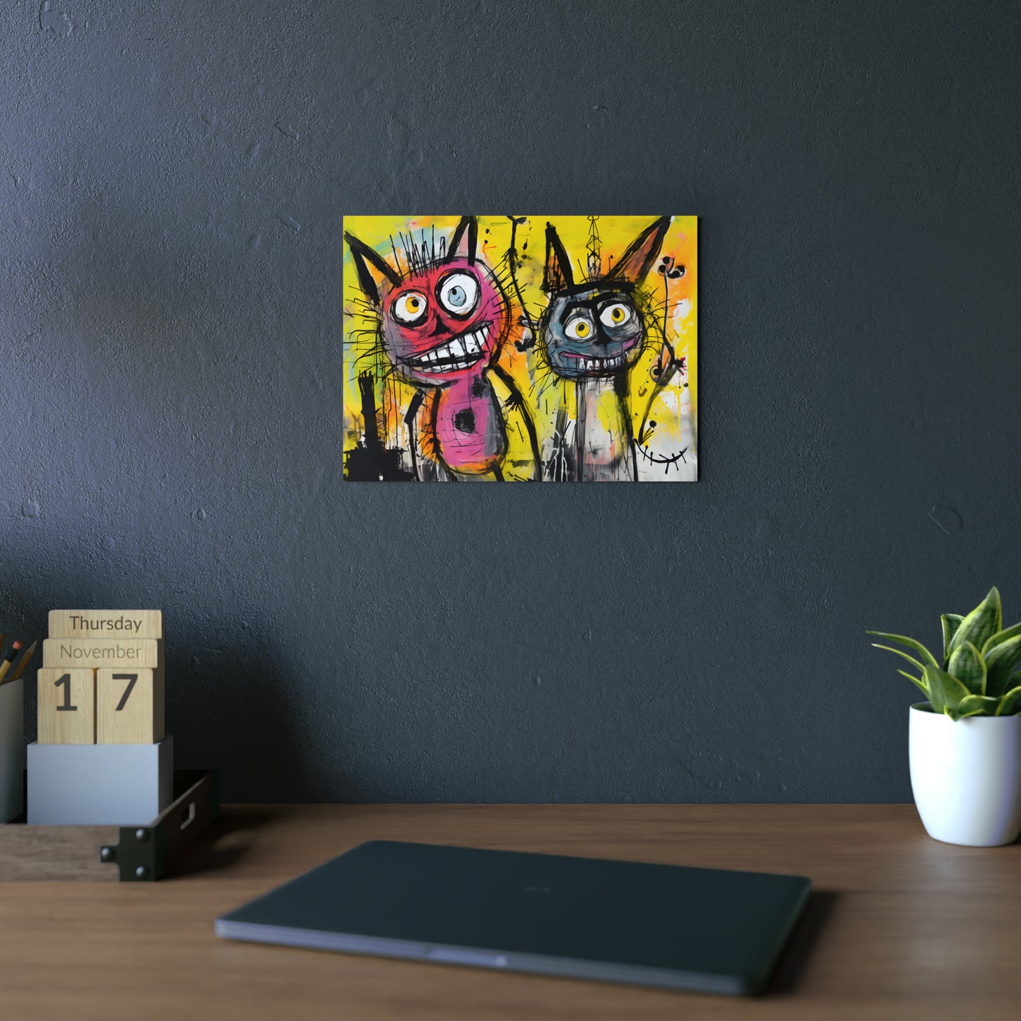 Abstract Multi Colored Cats With Yellow Background By DaFlowerChild Aluminum Composite Panels